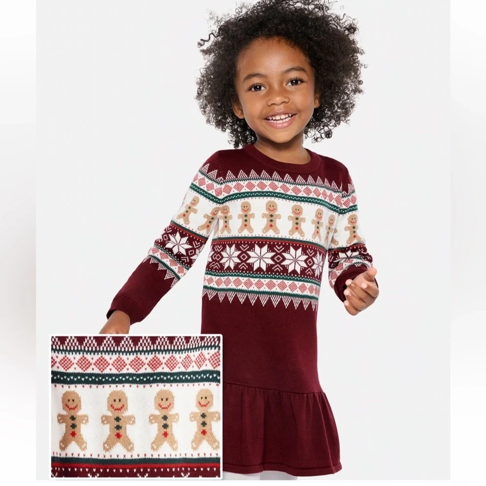 ❤️ Toddler Girls Gingerbread Fairisle Peplum Sweater Dress - Redwood NWT ‼️FINAL